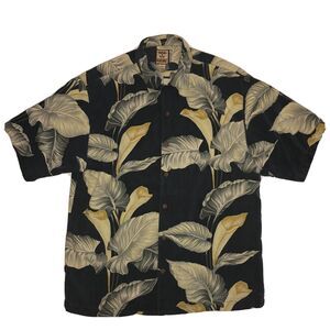 Tommy Bahama Mens Hawaiian Shirt Medium 100% Silk Palm Leaves Teal